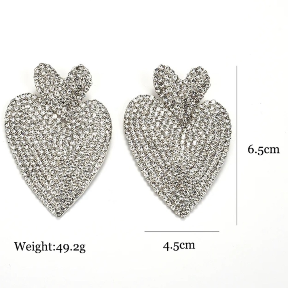 NWT 💎🩶💎 Piper K Sparkling Double Hearts Dangle Statement Earrings - Picture 12 of 16